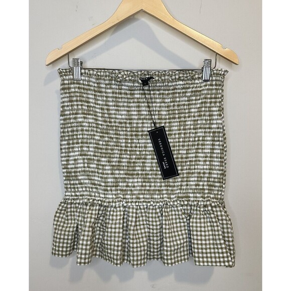 NWT VERONICA BEARD Jeans Aloya Smocked Cotton Blend Miniskirt Sz Large Gingham - Picture 2 of 7
